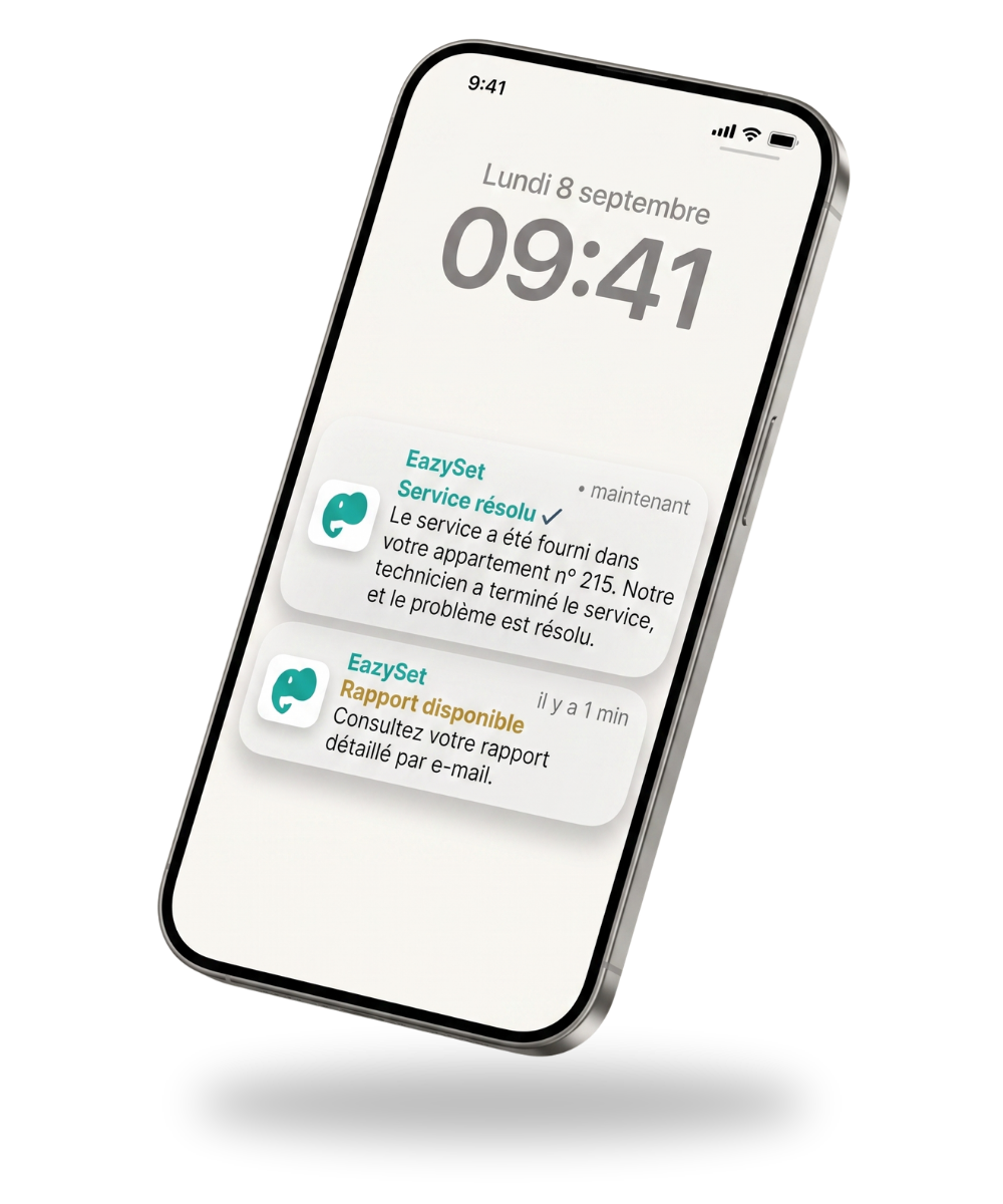 Application EazySet, notification d'intervention résolue